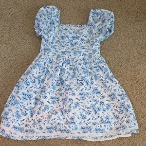 Joie White Dress with Blue Floral Print - Smocked Bodice